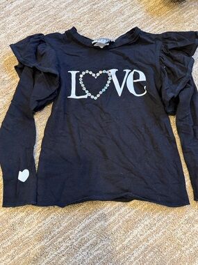 Hope jeans Kids Black 'LOVE' Rhinestone Heart Long Sleeve Top